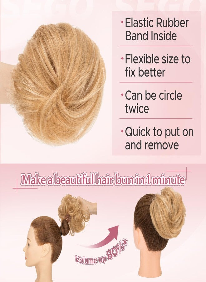 SEGO Human Hair Messy Bun Hairpieces Real Hair Bun Scrunchies 25g Natural Smoothed Tousled Updo Donut Chignon Ponytail Extensions for Women Girls-S-#12RP613R Golden Brown&Bleach Blonde - Image 4